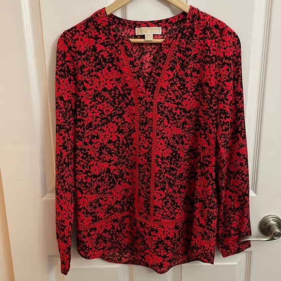 MICHAEL Michael Kors Red/Black Long Sleeve Blouse - Picture 1 of 5
